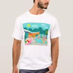 Retro Gay Pool Party T-Shirt<br><div class="desc">This Retro Gay Pool Party T-Shirt design features four hunky beefcakes having a gay old time as they beat the Palm Springs heat by lounging around the turquoise blue water of their atomic boomerang shaped swimming pool. The mid century modern architecture on the fabulous, orange stone house is clearly prime...</div>