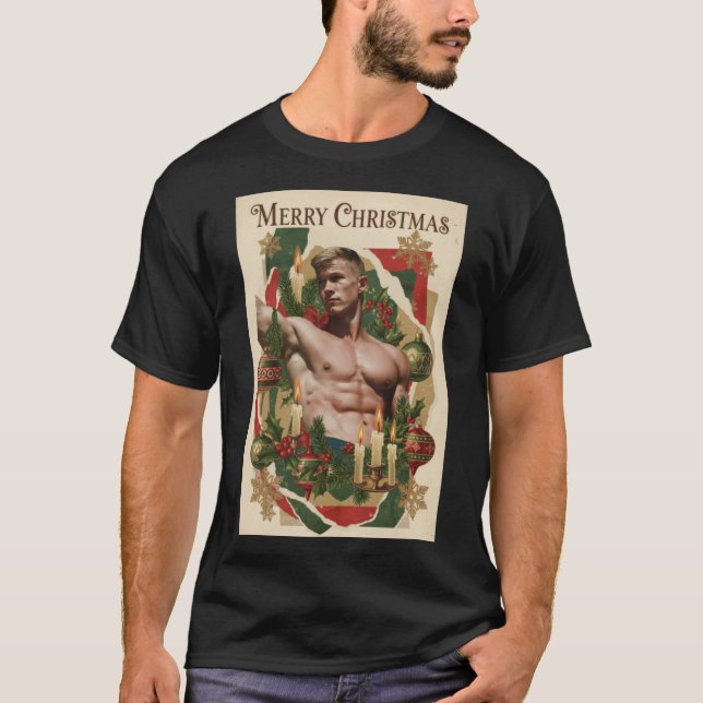 Retro Gay Pride Christmas Card  gift T-Shirt (Front)