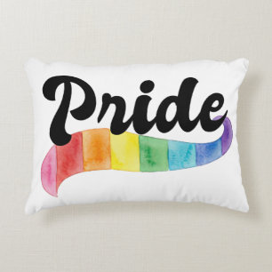 Retro Gay Pride Rainbow Watercolor LGBTQ Ally  Accent Pillow