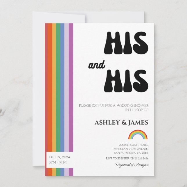 Retro Gay Wedding Couples Shower His & His LGBTQ  Invitation (Front)