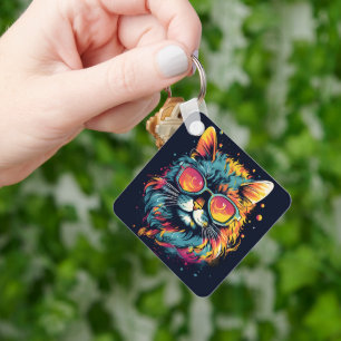 Retro Geek Chic Feline Keychain