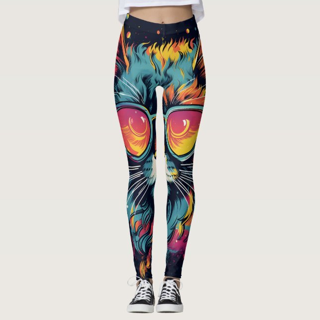Retro Geek Chic Feline Leggings (Front)