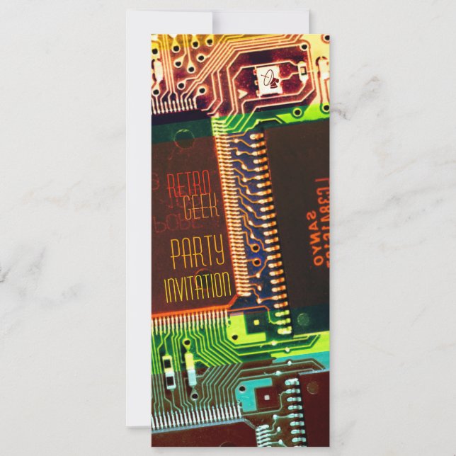 Retro Geek Party • Colourful electronic pcb • Nerd Invitation (Front)