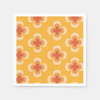 Retro Geo 70s Groovy Florals on Amber Napkin