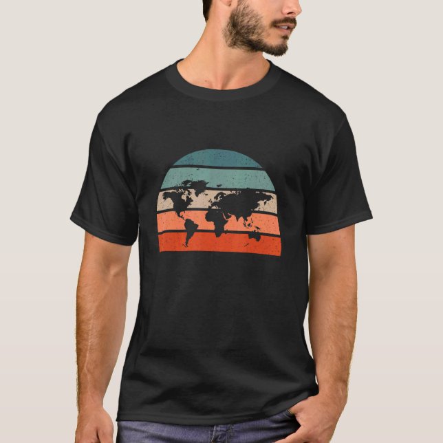 Retro Geography World Map Geographer T-Shirt (Front)
