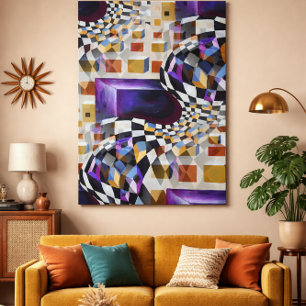 Retro Geometric Abstract Mid Century Modern Op Art Canvas Print