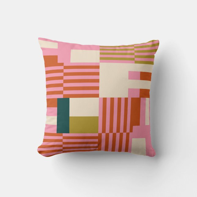Retro Geometric Abstract Mosaic Throw Pillow (Front)