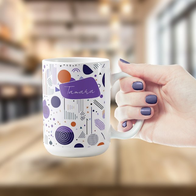 Retro Geometric Abstract Pat3 Purple Orange ID1067 Coffee Mug (Creator Uploaded)