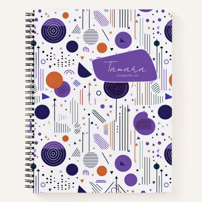 Retro Geometric Abstract Pat3 Purple Orange ID1067 Notebook (Front)