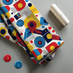 Retro Geometric Abstract Pat#10 Navy Red ID1067 Fabric