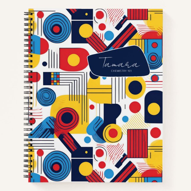 Retro Geometric Abstract Pat#10 Navy Red ID1067 Notebook (Front)