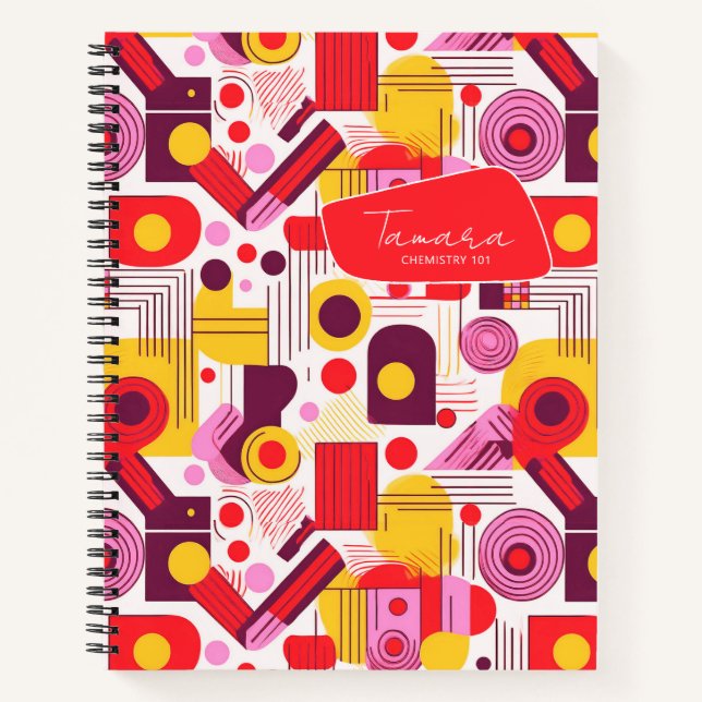 Retro Geometric Abstract Pat#13 Red Orange ID1067 Notebook (Front)