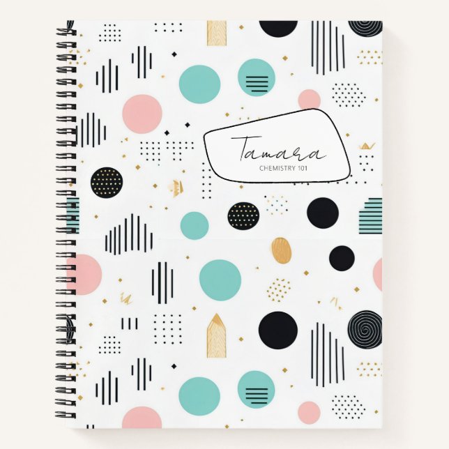 Retro Geometric Abstract Pat#1 Teal Pink ID1067 Notebook (Front)