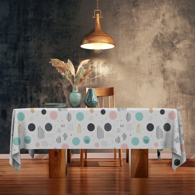 Retro Geometric Abstract Pat#1 Teal Pink ID1067 Tablecloth (Creator Uploaded)