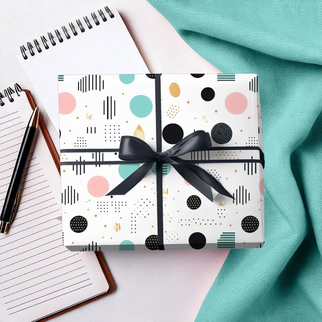 Retro Geometric Abstract Pat#1 Teal Pink ID1067 Wrapping Paper (Creator Uploaded)
