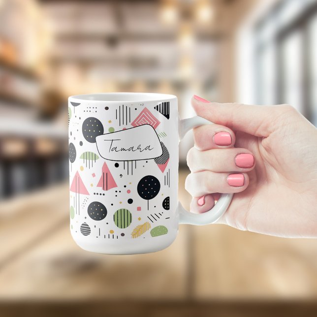 Retro Geometric Abstract Pat#2 Sage Pink ID1067 Coffee Mug (Creator Uploaded)