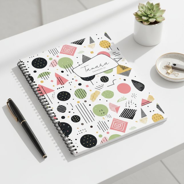 Retro Geometric Abstract Pat#2 Sage Pink ID1067 Notebook (Creator Uploaded)