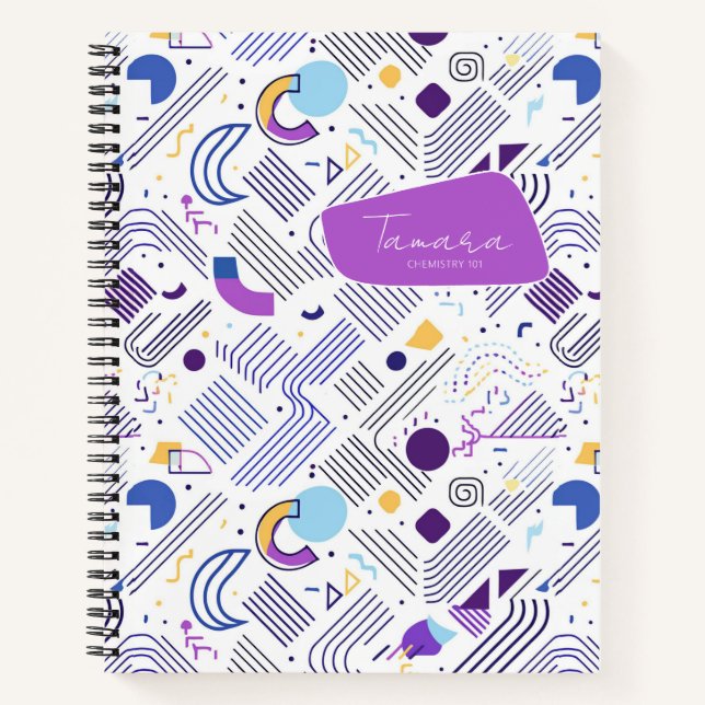 Retro Geometric Abstract Pat#4 Purple Blue ID1067 Notebook (Front)