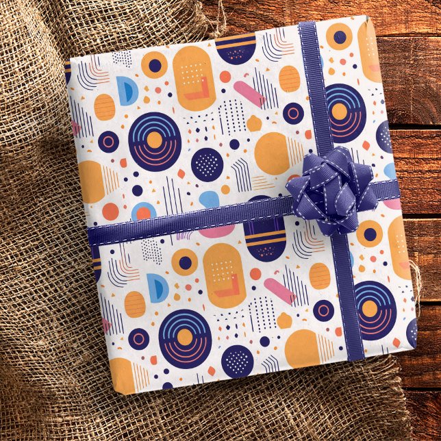 Retro Geometric Abstract Pat#7 Indigo ID1067 Wrapping Paper (Creator Uploaded)