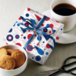 Retro Geometric Abstract Pat#9 Navy Red ID1067 Wrapping Paper<br><div class="desc">Embrace the charm of mid-century modern style with this Memphis-inspired geometric abstract design. Featuring a bold palette of red, white and blue on a crisp white background, this gift wrap pattern captures the bold yet refined aesthetic of the iconic design movement. The playful geometric shapes and bright colour palette make...</div>