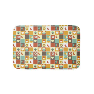 Retro Geometric Abstract Pattern Brown Red Orange Bath Mat