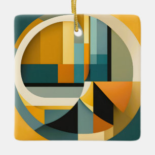 Retro Geometric Abstraction Circles and Rectangles Ceramic Ornament
