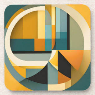 Retro Geometric Abstraction Circles and Rectangles Coaster