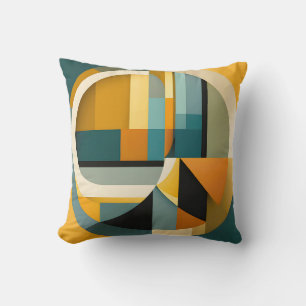 Retro Geometric Abstraction Circles and Rectangles Throw Pillow