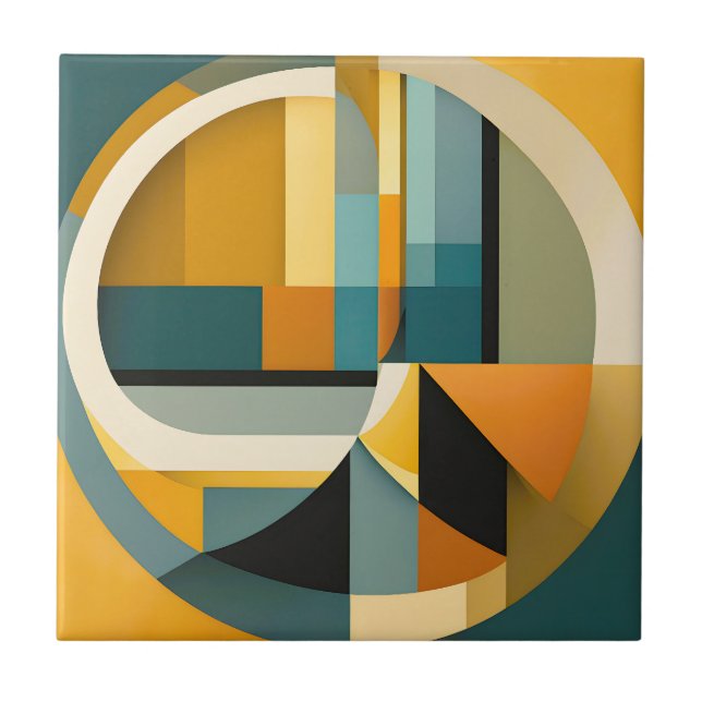 Retro Geometric Abstraction Circles and Rectangles Tile (Front)