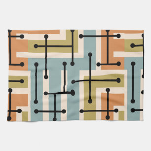 Retro Geometric Art Maze 1970s Retro Kitchen Towel