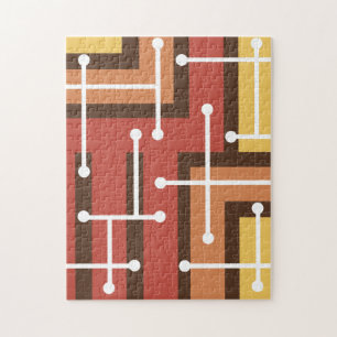 Retro Geometric Art Maze Burnt Orange Jigsaw Puzzle