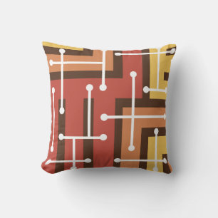 Retro Geometric Art Maze Burnt Orange Throw Pillow