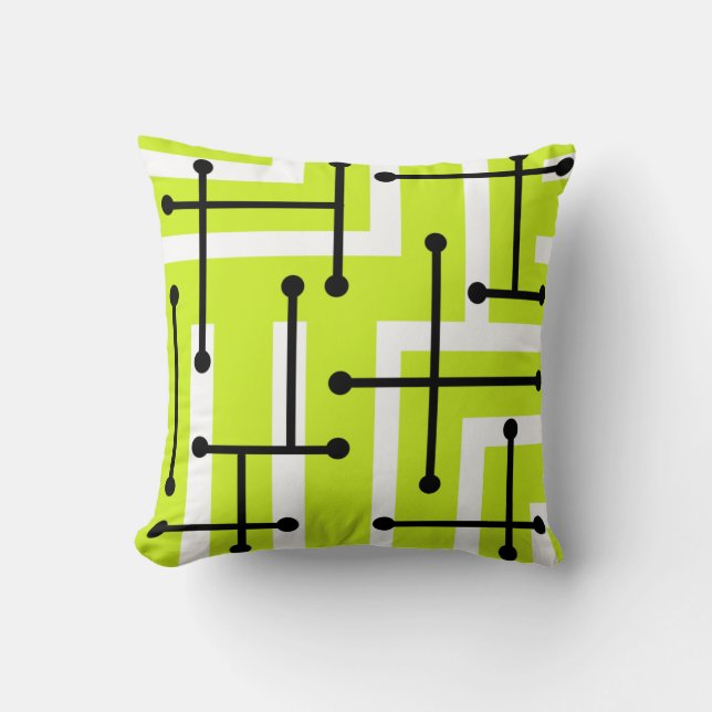 Retro Geometric Art Maze Chartreuse Throw Pillow (Front)