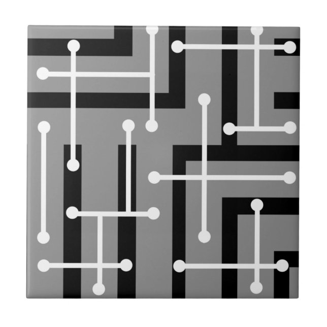 Retro Geometric Art Maze Gray Tile (Front)