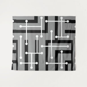 Retro Geometric Art Maze Grey Tapestry