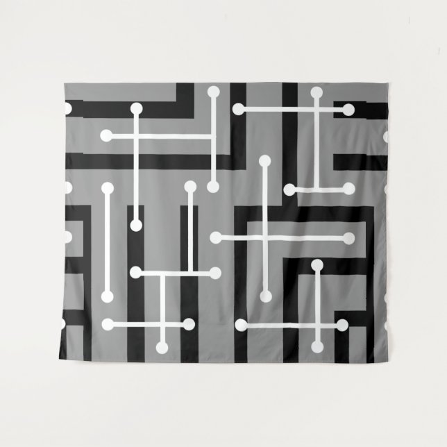 Retro Geometric Art Maze Grey Tapestry (Front (Horizontal))