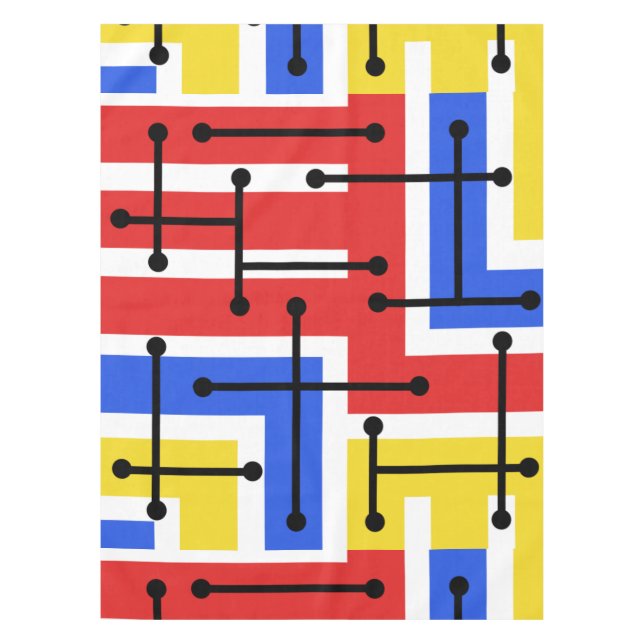 Retro Geometric Art Maze Primary Colours Tablecloth (Front)