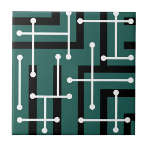 Retro Geometric Art Maze Teal Tile