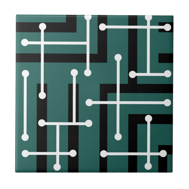 Retro Geometric Art Maze Teal Tile (Front)