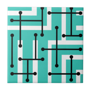 Retro Geometric Art Maze Turquoise Tile