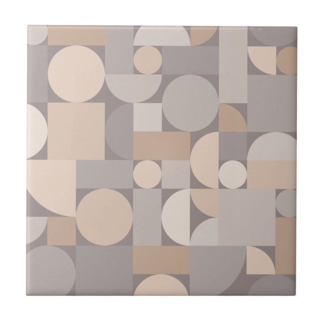 Retro Geometric Art Taupe Tile (Front)