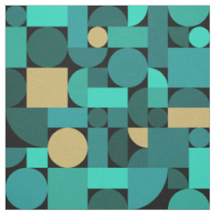 Retro Geometric Art Teal Gold Fabric