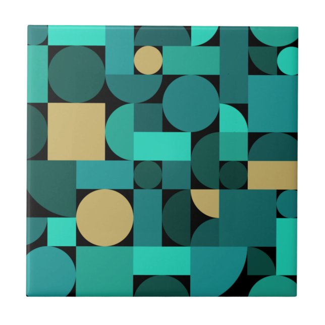 Retro Geometric Art Teal Gold Tile (Front)