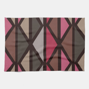 Retro Geometric Art Triangles Black Red Brown Kitchen Towel