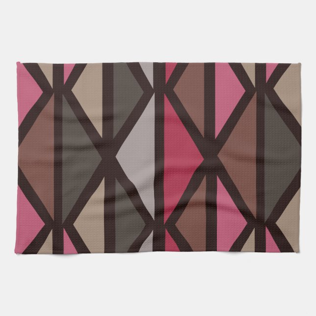 Retro Geometric Art Triangles Black Red Brown Kitchen Towel (Horizontal)