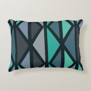 Retro Geometric Art Triangles Black Teal Accent Pillow