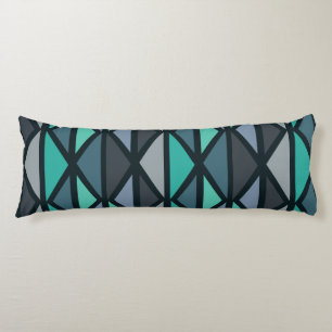 Retro Geometric Art Triangles Black Teal Body Pillow