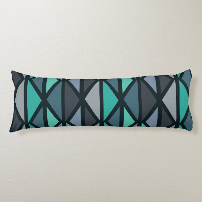Retro Geometric Art Triangles Black Teal Body Pillow (Front)