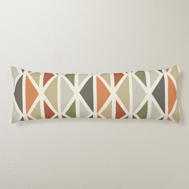 Retro Geometric Art Triangles Green Orange Body Pillow (Front)