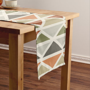 Retro Geometric Art Triangles Green Orange Short Table Runner